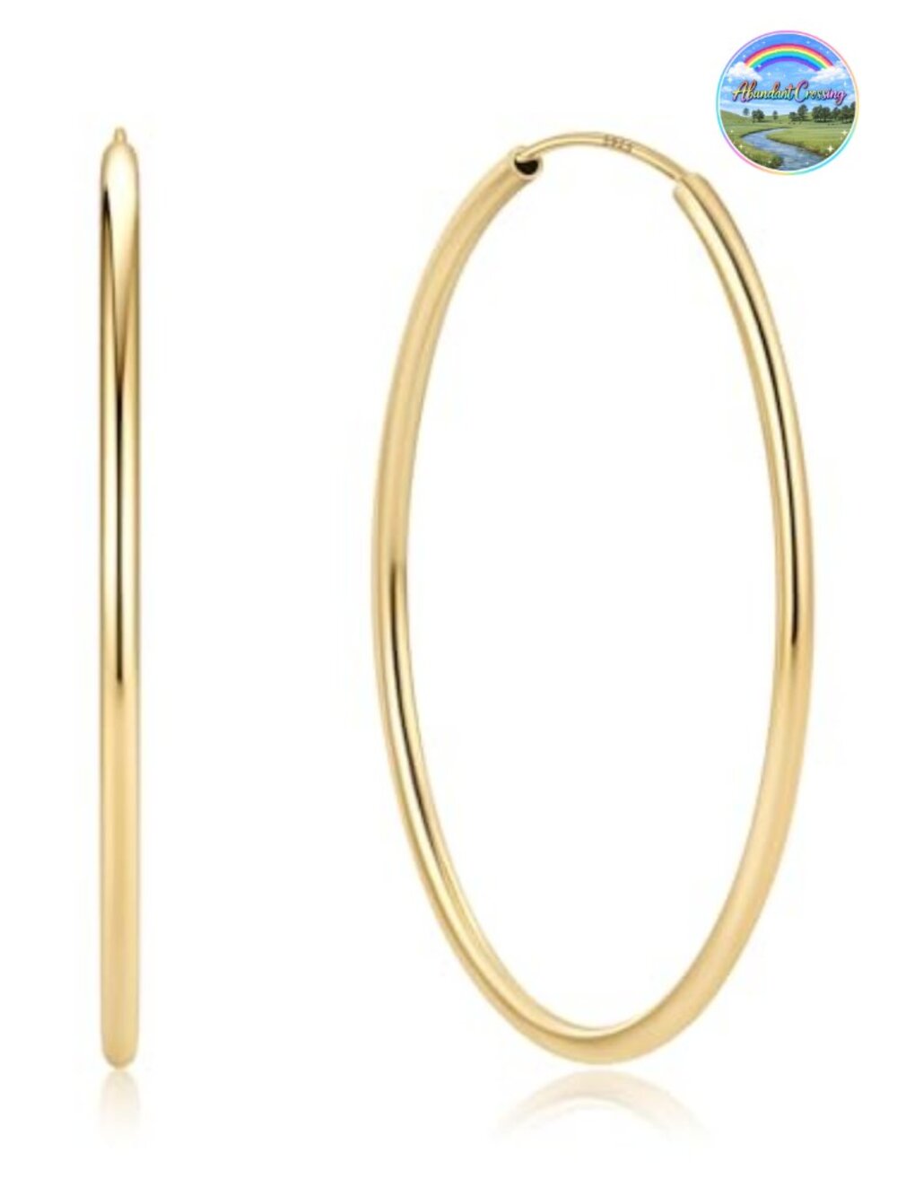 Sterling Silver Hoop Earrings 14K Gold Plated 50mm Hinged